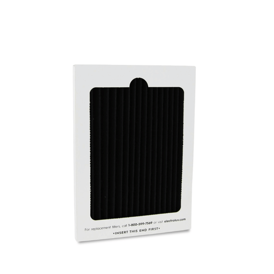 Black filter in a white packaging box on a white background