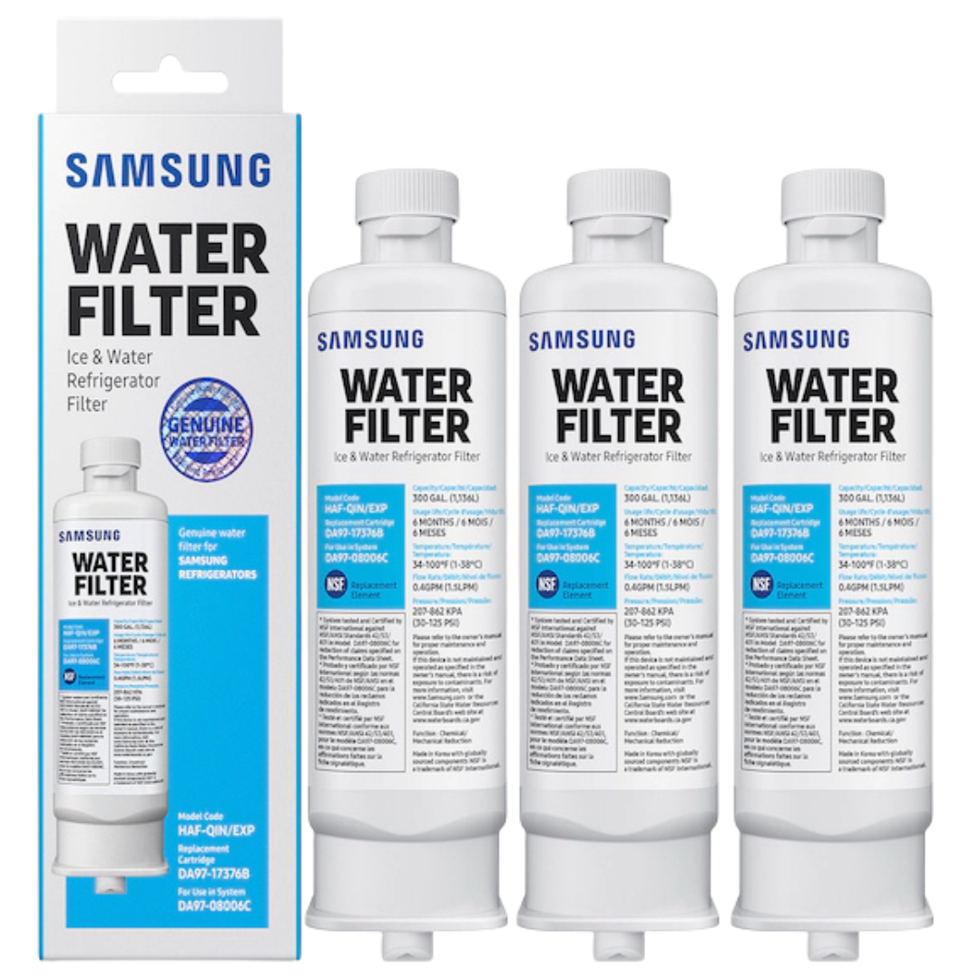 Samsung RF28R7201SR Water Filter 3-Pack with white background