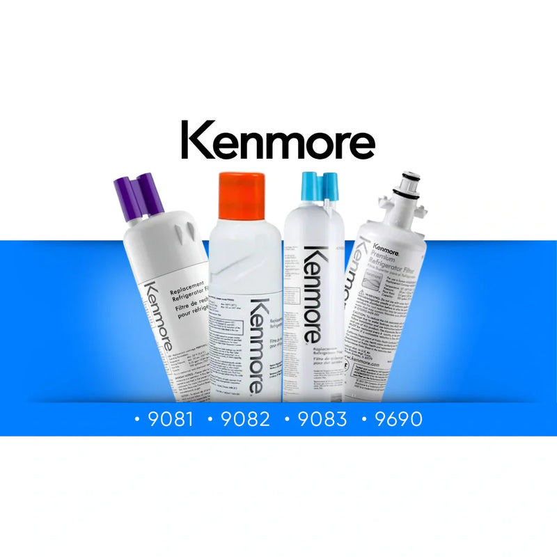 Kenmore refrigerator water filter collection featuring models 9081, 9082, 9083 and 9690 replacement filters for Kenmore refrigerators