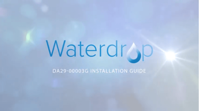 Installation guide for Waterdrop product with a water droplet icon on a light blue background