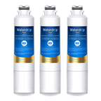 Three Waterdrop Plus water filters on a white background