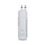 White cylindrical filter with text on a white background