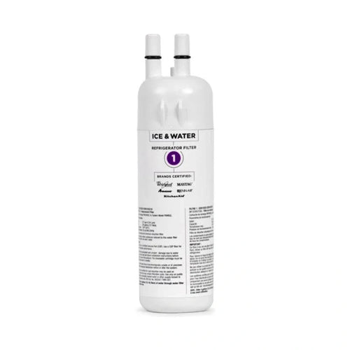 White refrigerator filter with text on a white background