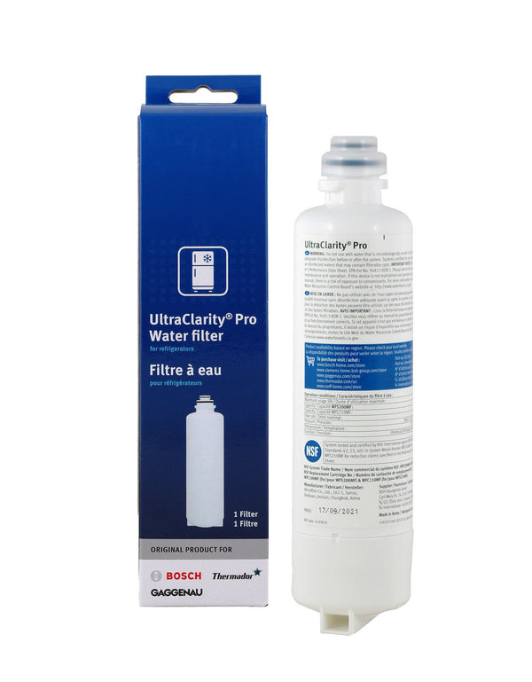 Bosch UltraClarity Pro water filter with packaging on a white background