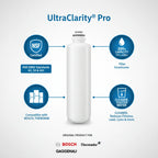 UltraClarity Pro water filter with features and compatibility details on a white background