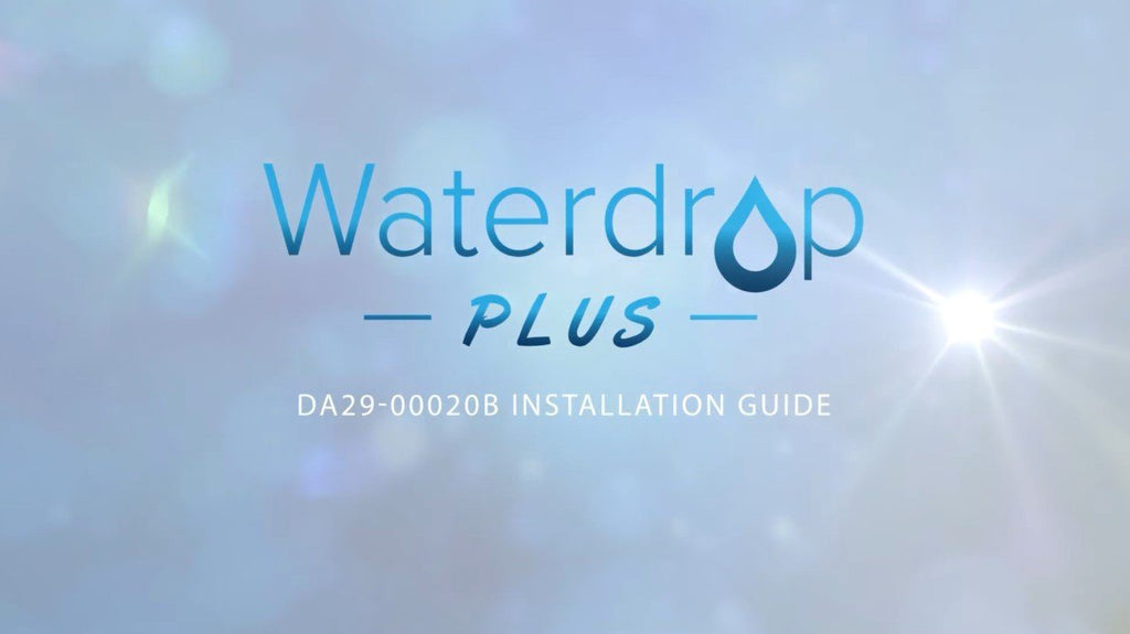Installation guide cover for 'Waterdrop Plus' with a water droplet symbol on a light blue background.