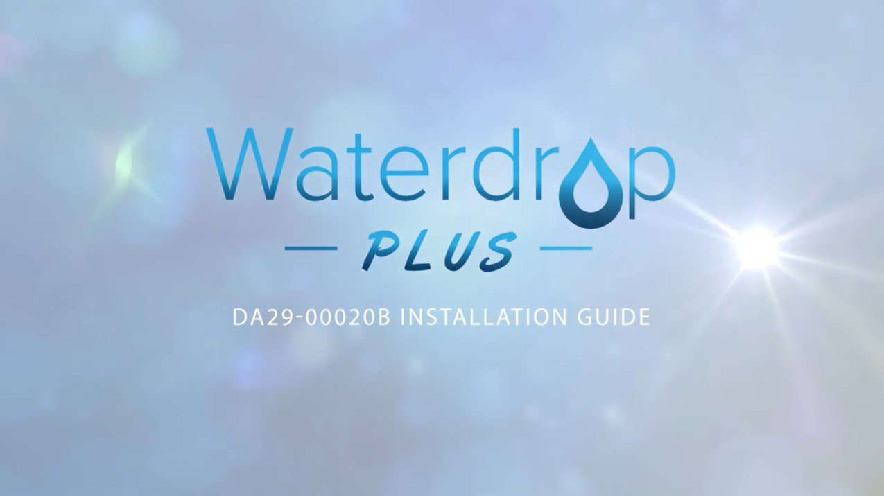 Installation guide cover for 'Waterdrop Plus' with a water droplet symbol on a light blue background.
