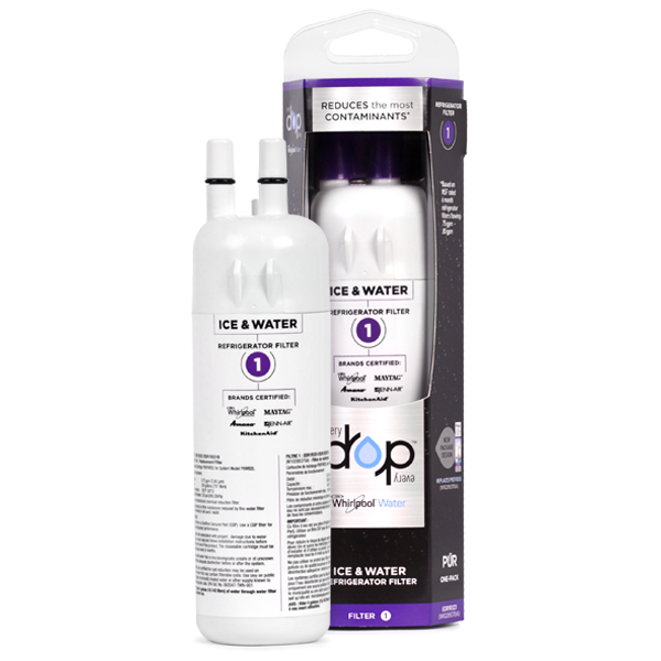 Two water filters with packaging on a white background