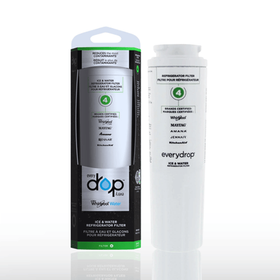 everydrop refrigerator filter packaging and filter on a white background