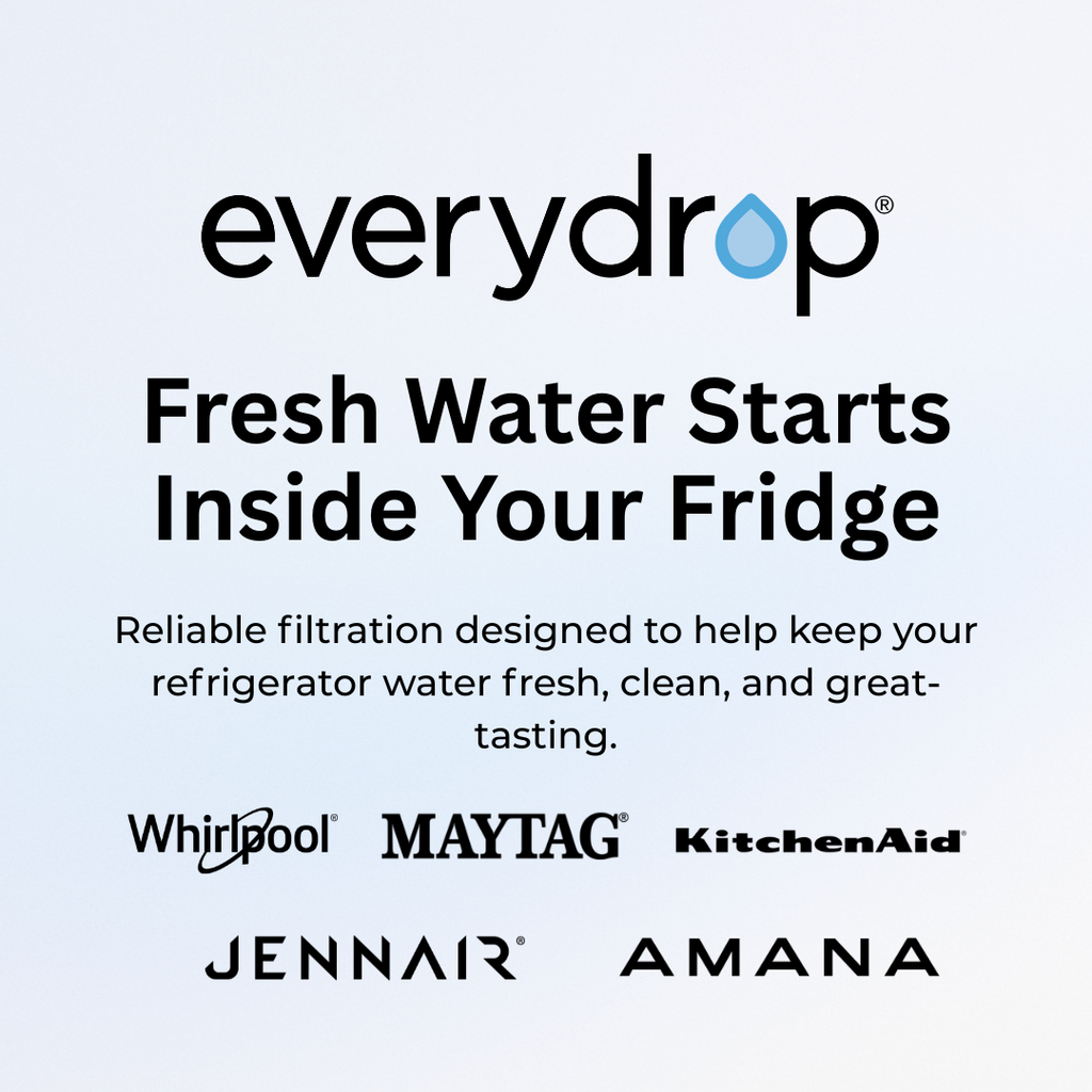 EveryDrop refrigerator KFIS29PBMS02 Water filtration for fresh, clean, great-tasting water, compatible with Whirlpool, Maytag, KitchenAid, JennAir, and Amana refrigerators.