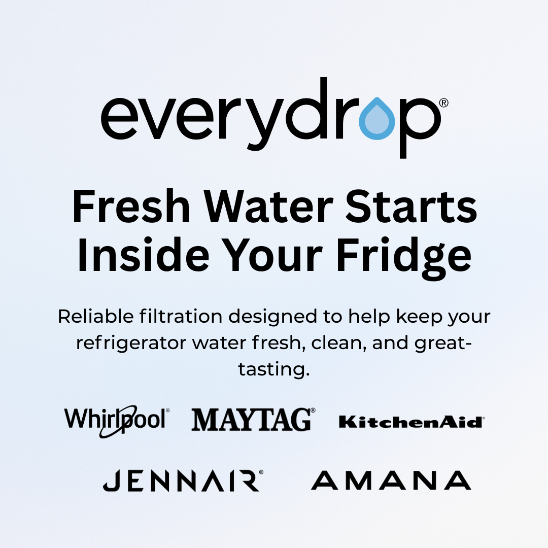 EveryDrop refrigerator KFIS29PBMS02 Water filtration for fresh, clean, great-tasting water, compatible with Whirlpool, Maytag, KitchenAid, JennAir, and Amana refrigerators.