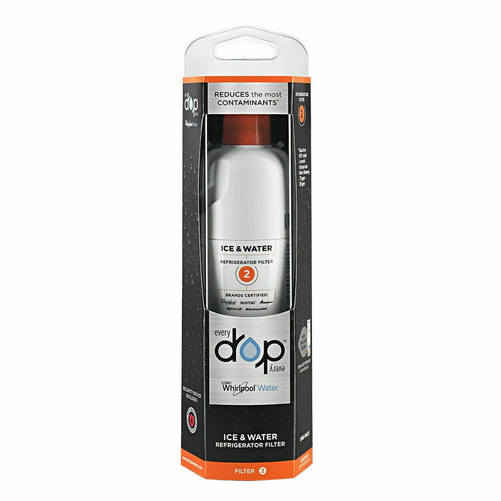 Retail Packaging of Everydrop Water Filter 2 (EDR2RXD1) – Official Whirlpool Ice and Water Filter with Contaminant Reduction Label