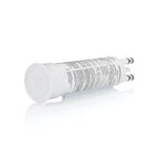 White cylindrical filter cartridge with text on a white background