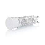 White cylindrical filter with text on a white background