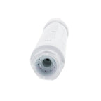 Angled bottom-up perspective of a Frigidaire PureSource Ultra II replacement water filter, focusing closely on the central connection nozzle and surrounding circular water intake ports against a seamless white background.