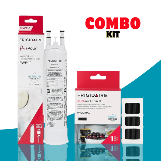 Frigidaire filter combo kit with packaging on a white background