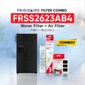 Frigidaire FRSS2623AB4 refrigerator with PWF1 water filter and PAULTRA2 air filter combo replacement set.