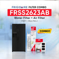 Frigidaire FRSS2623AB refrigerator with PWF1 water filter and PAULTRA2 air filter combo replacement set.