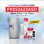 Frigidaire FRSS2623ASD refrigerator with PWF1 water filter and PAULTRA2 air filter combo replacement set.