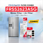 Frigidaire FRSS2623ASG refrigerator with PWF1 water filter and PAULTRA2 air filter combo replacement set.