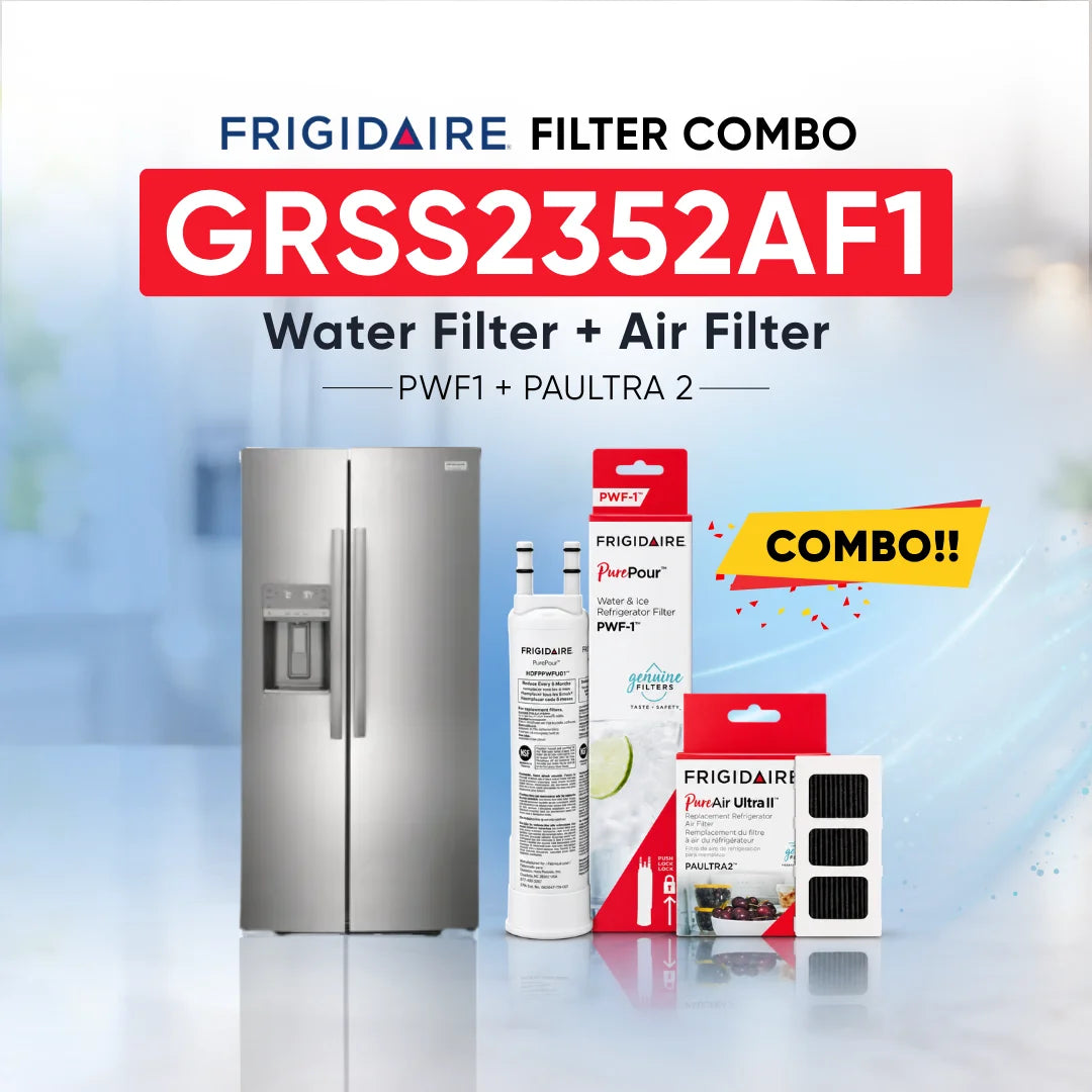 Frigidaire GRSS2352AF1 refrigerator with PWF1 water filter and PAULTRA2 air filter combo replacement set.
