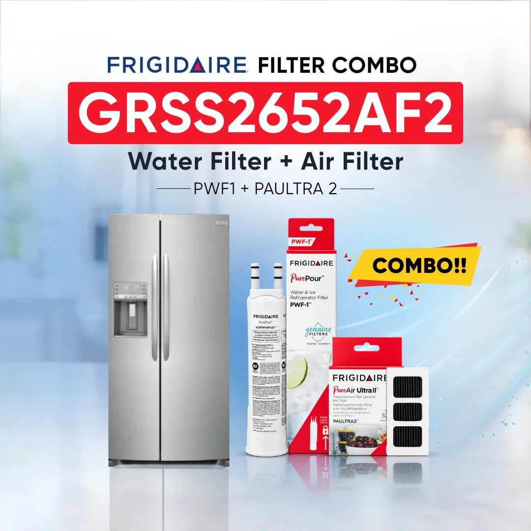 Frigidaire GRSS2652AF2 refrigerator with PWF1 water filter and PAULTRA2 air filter combo replacement set.