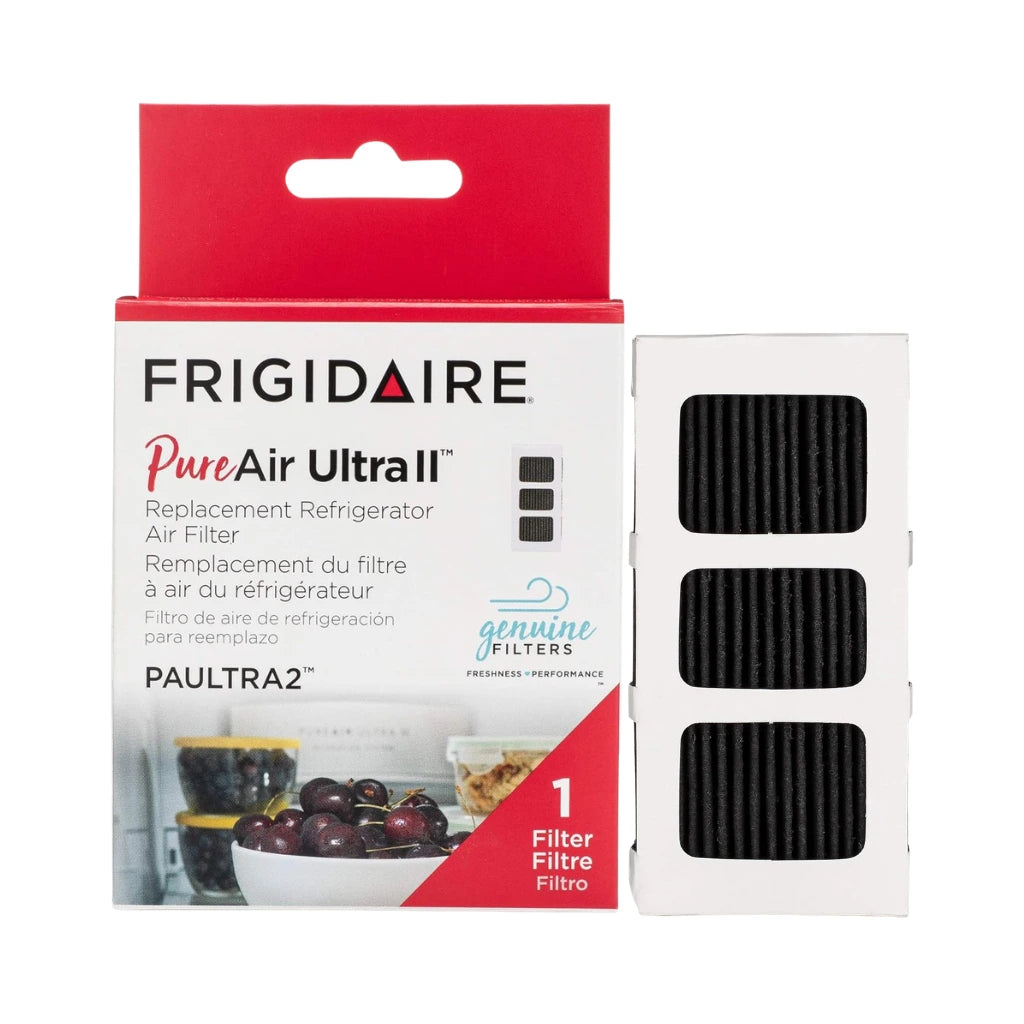 Frigidaire PureAir Ultral Replacement Refrigerator Air Filter packaging with filters displayed.