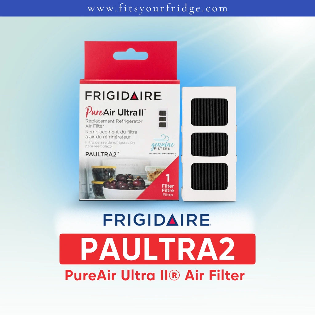 Frigidaire PAULTRA2 PureAir Ultra II refrigerator air filter replacement with original packaging and filter cartridge.