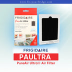 Frigidaire PAULTRA PureAir Ultra refrigerator air filter replacement with retail packaging and black carbon air filter cartridge displayed on clean background