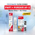 Frigidaire PurePour PWF-1 water filter and PureAir AF-2 refrigerator air filter combo with retail packaging.