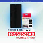 Frigidaire FRSS2323AB refrigerator with PAULTRA2 PureAir Ultra II air filter replacement and packaging.
