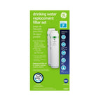 GE drinking water replacement filter set packaging on a white background