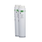 Two GE water filter cartridges on a white background