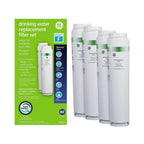 GE drinking water replacement filter set with packaging on a white background