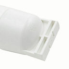 White plastic component with a logo on a white background