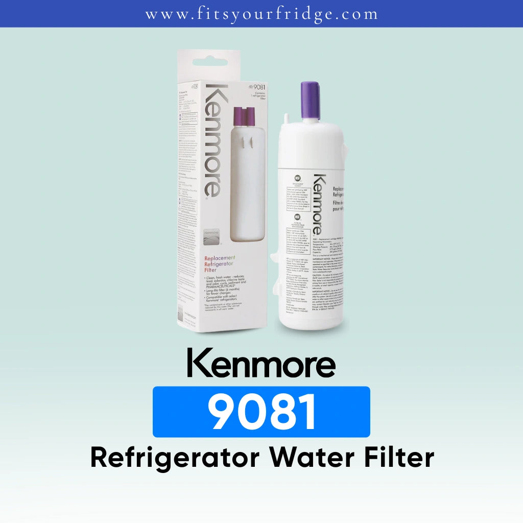 Kenmore 9081 - 46-9081 refrigerator water filter replacement with genuine Kenmore filter cartridge and retail packaging, designed for cleaner, fresher drinking water and refrigerator filtration systems