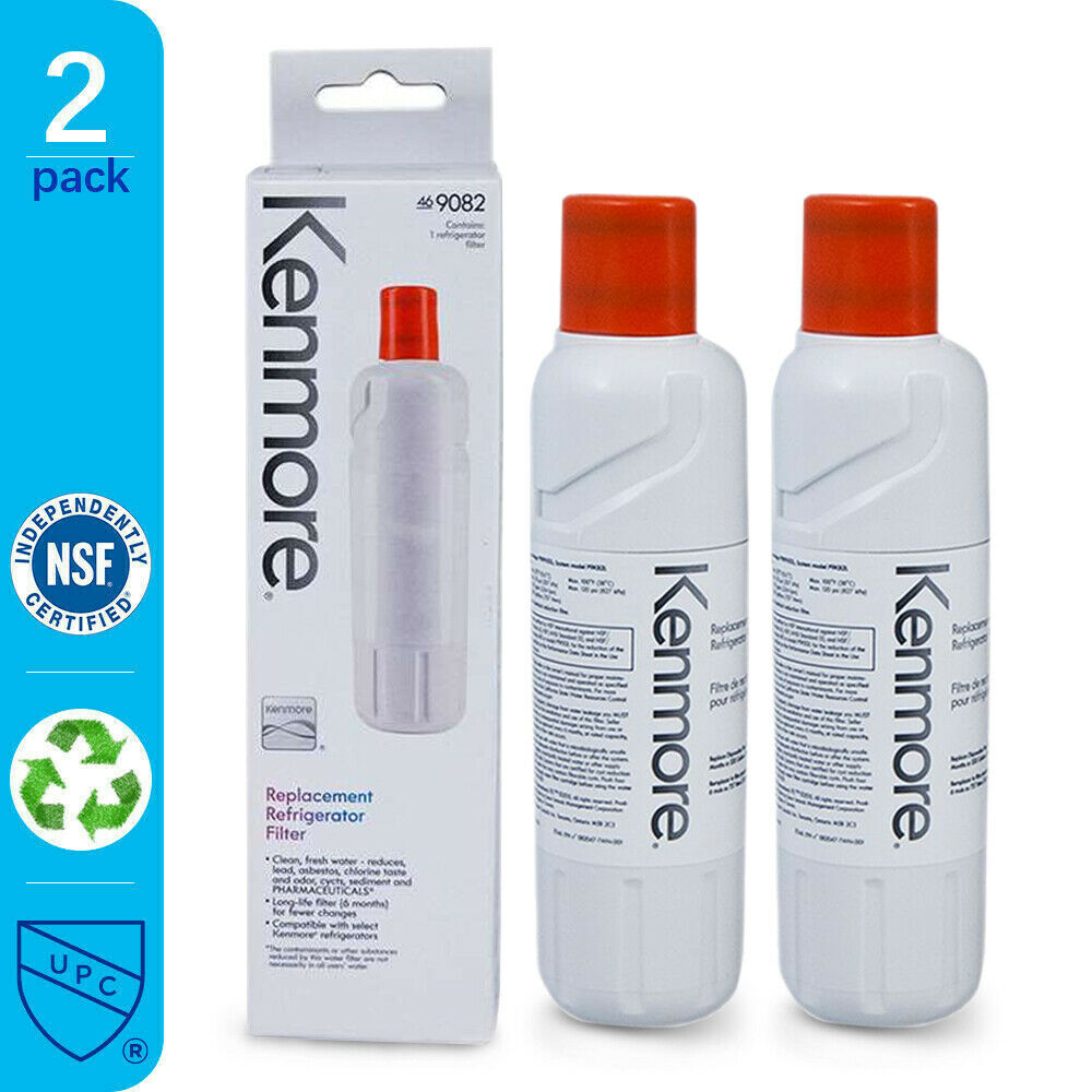 Two Kenmore replacement refrigerator filters with packaging on a white background