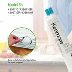 Kenmore filter 9083 packaging with model numbers and installation instructions on a blurred kitchen background