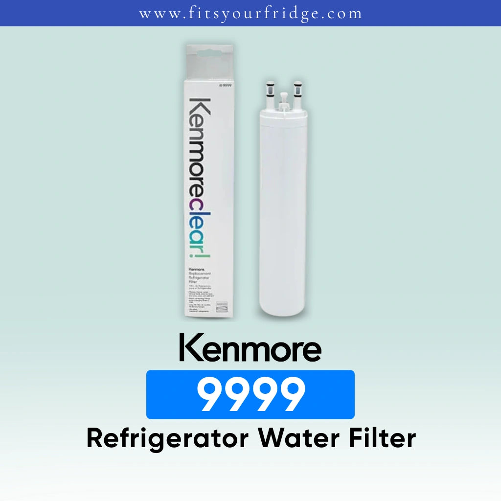 Kenmore 9999 refrigerator water filter replacement with genuine Kenmore filter cartridge and packaging, designed for cleaner, fresher drinking water and efficient refrigerator filtration performance