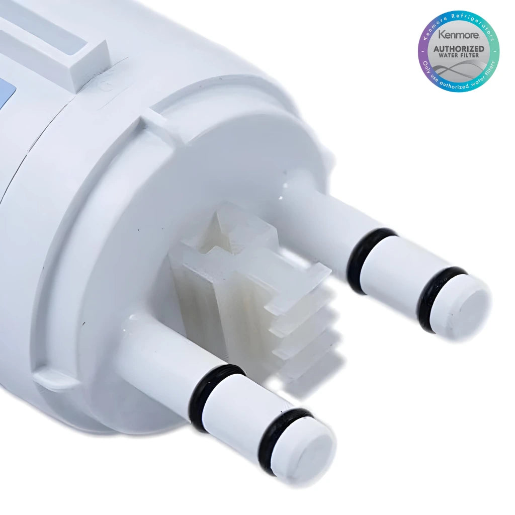 White water filter cartridge with black accents on a white background, featuring a Kenmore logo.