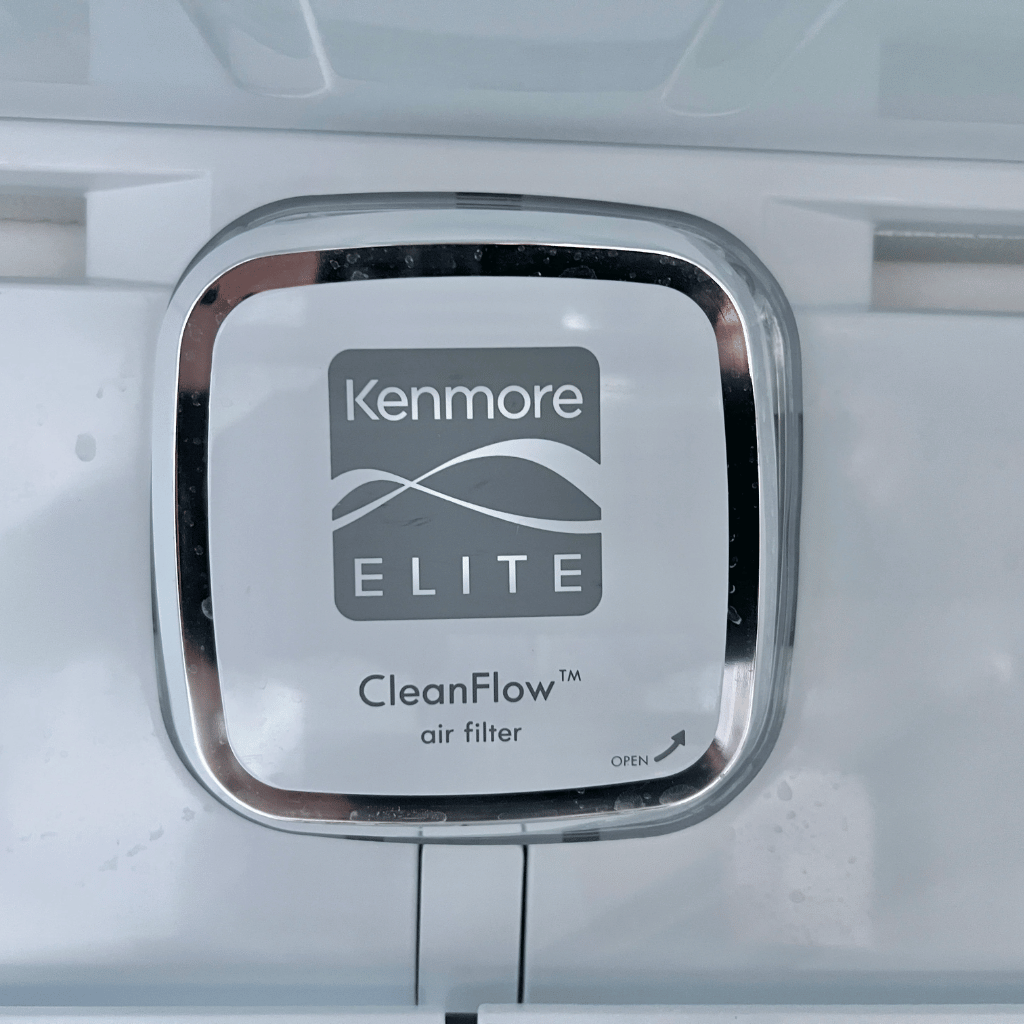 Kenmore Elite CleanFlow air filter on a white appliance