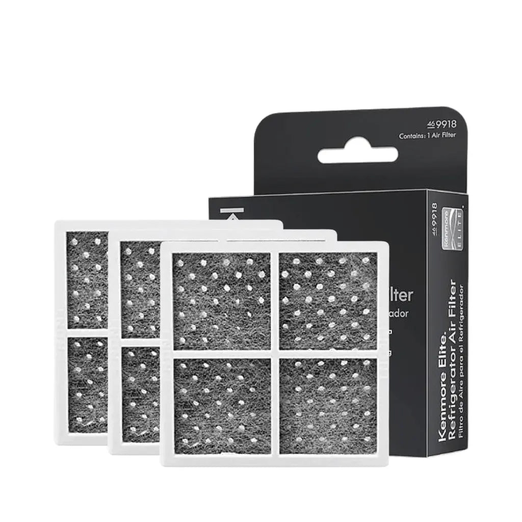 Set of Kenmore Elite refrigerator air filters with packaging on a white background