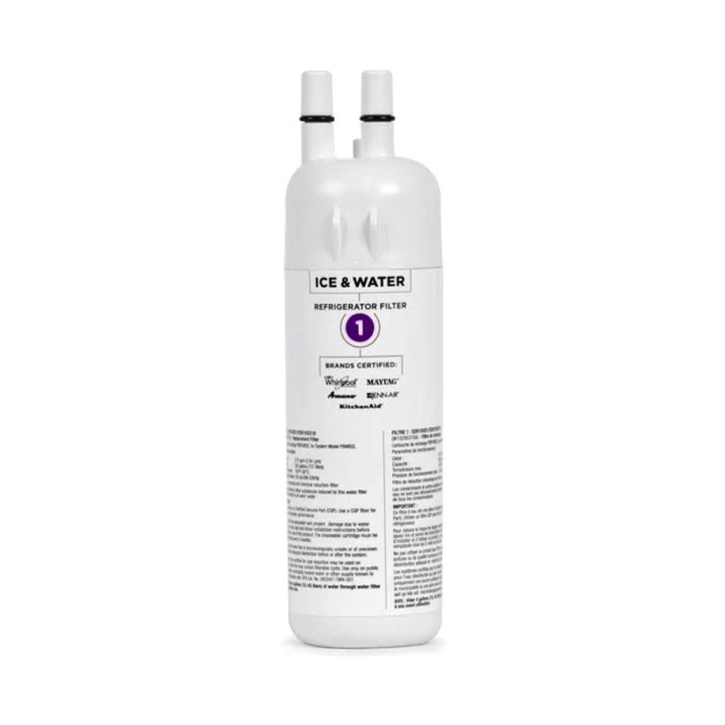 White refrigerator filter with text on a white background
