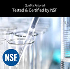 Laboratory setting with beakers and NSF logo, indicating quality assurance and certification by NSF.