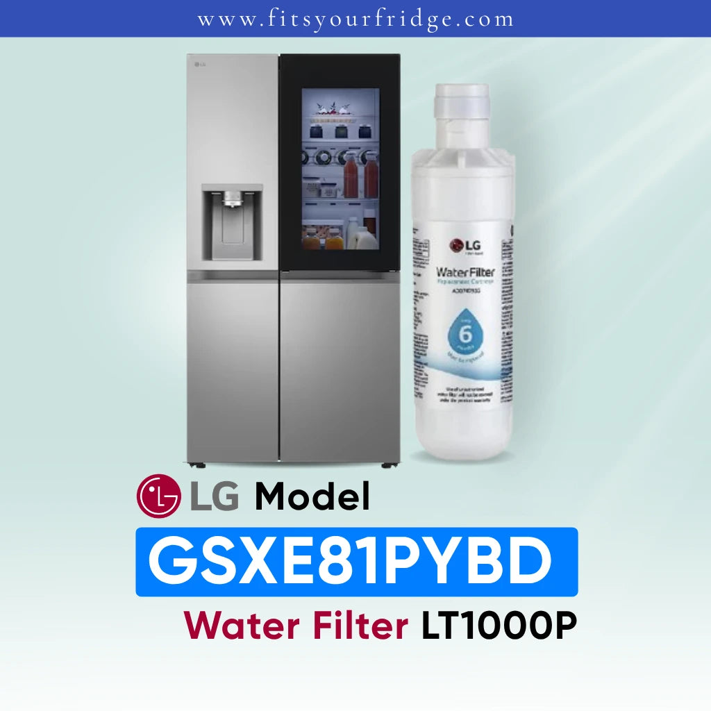 LG GSXE81PYBD refrigerator with LT1000P water filter replacement for clean drinking water and ice