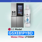 LG GSXE81PYBD refrigerator with LT1000P water filter replacement for clean drinking water and ice