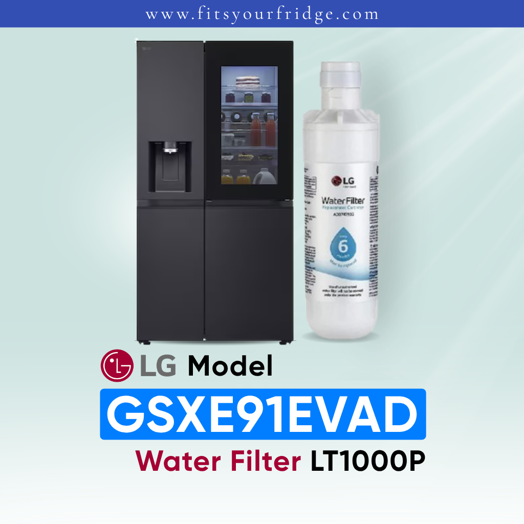 LG GSXE91EVAD refrigerator with LT1000P water filter replacement for clean drinking water and ice