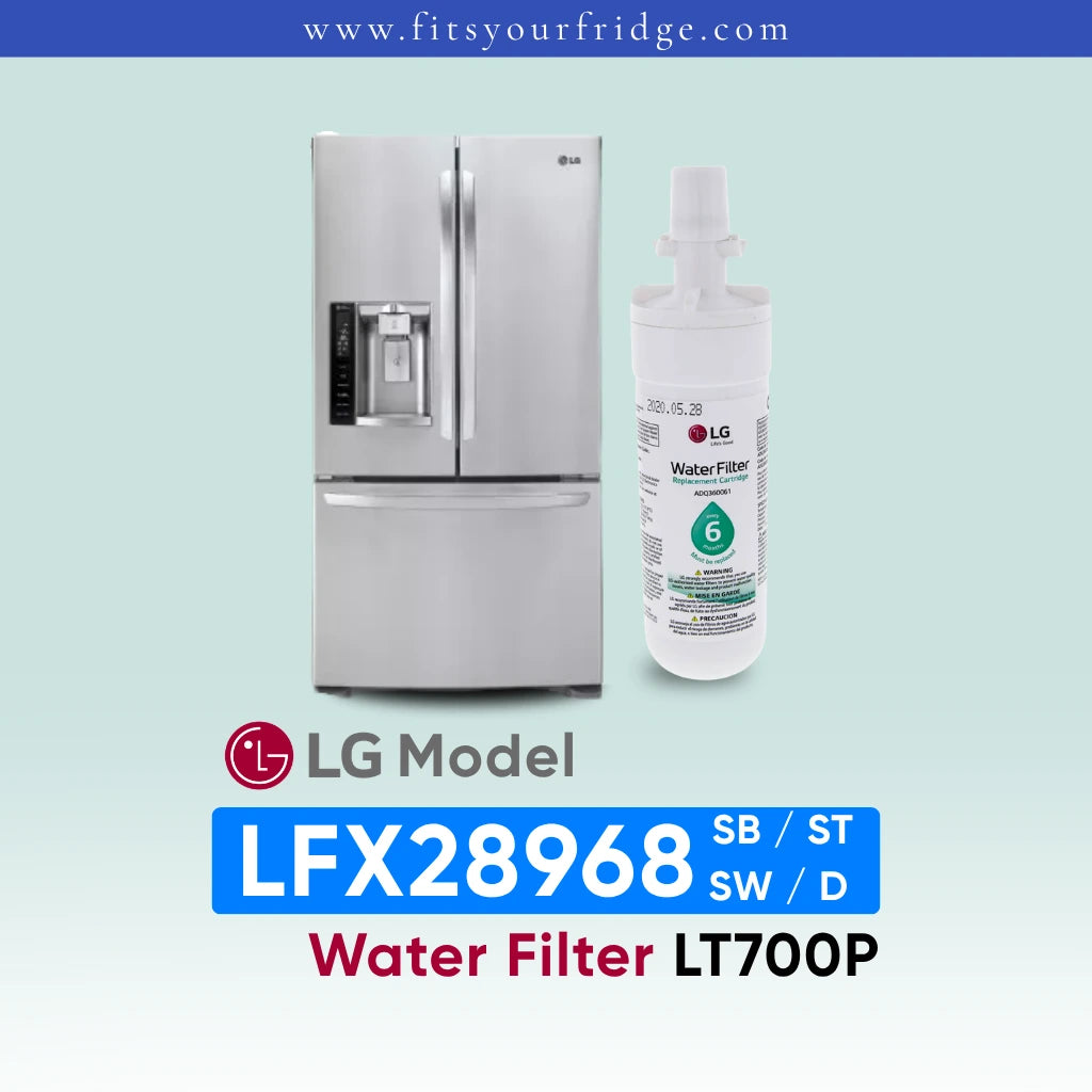 LG refrigerator LFX28968 (SB / ST / SW / D) with water filter on a light blue background