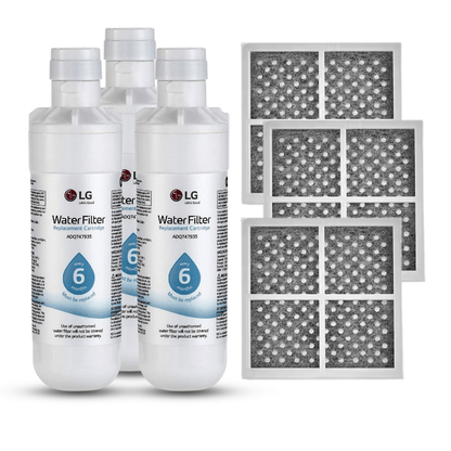 LG water filter replacement cartridges with filter elements on a white background