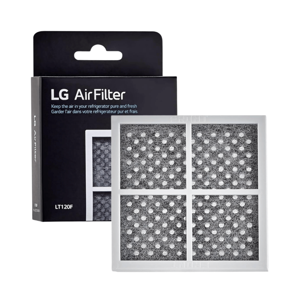 LG air filter with packaging on a white background